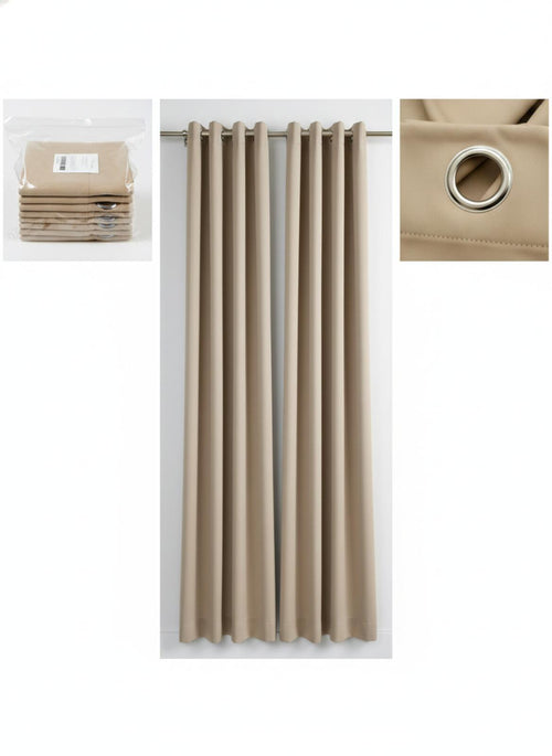Deconovo Beige Eyelet Curtain Panels Pair - Size 52W x 72L