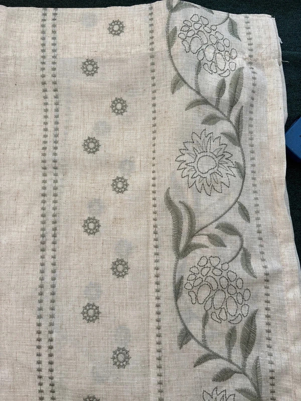 Floral Embroidery Linen Blend  Curtains Pencil Pleat 50Wx54L  sage Green