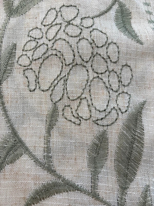 Floral Embroidery Linen Blend  Curtains Pencil Pleat 50Wx54L  sage Green
