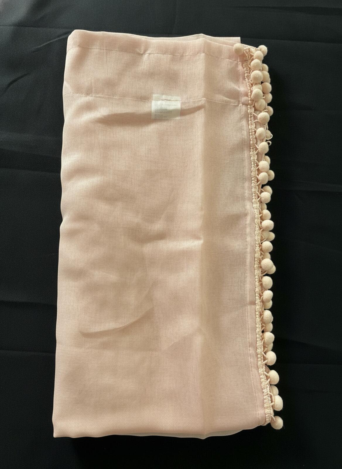 Sheer Pink Voile Curtains 2 Panels Pom Poms – W55 x D88 Inch