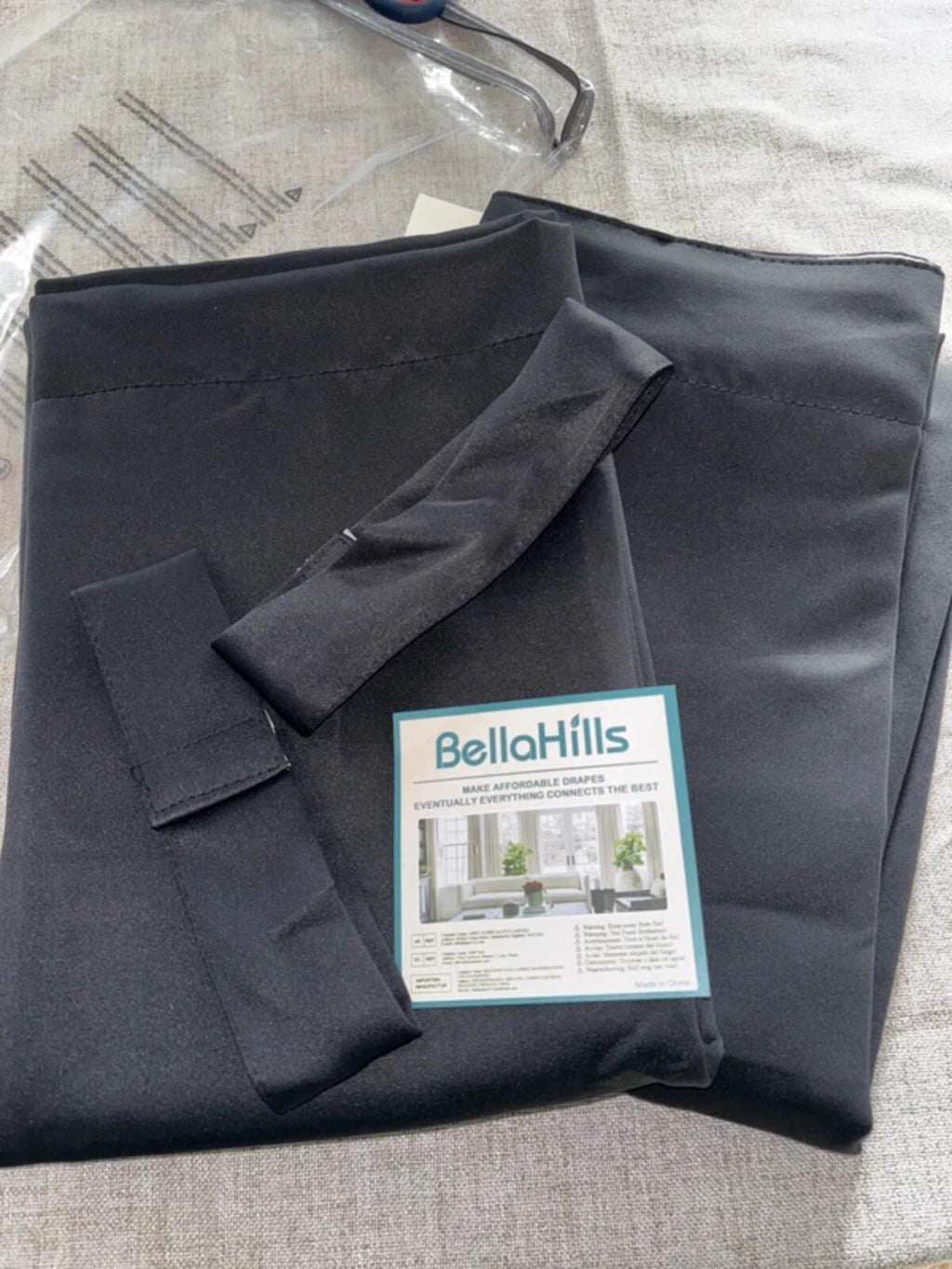 BellaHills 100% Blackout Curtains Pencil Pleat Bkack 46Wx54L 2 panels