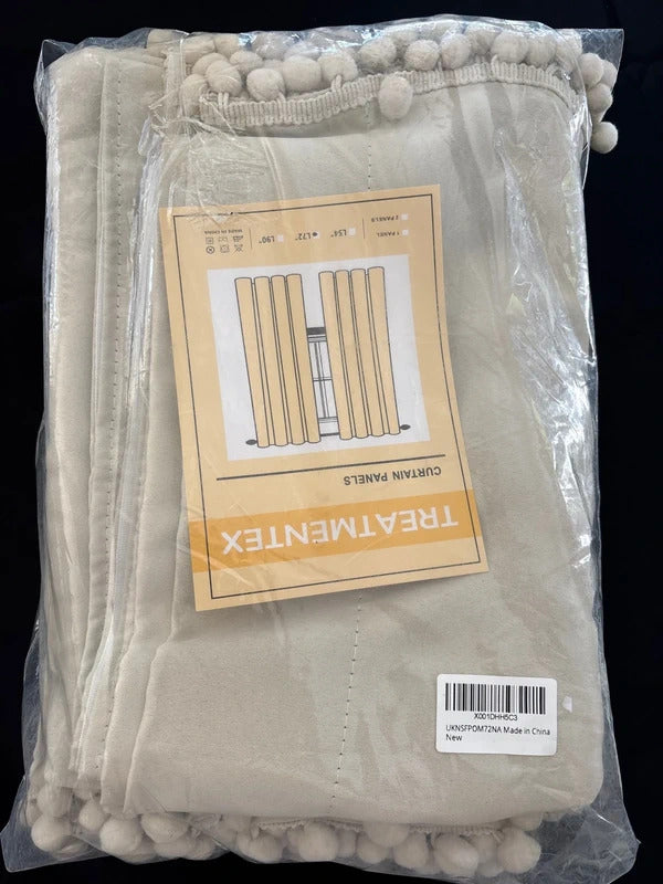 Pom Pom pencil pleat curtains x 2 panels Light beige - 50Wx72L inches
