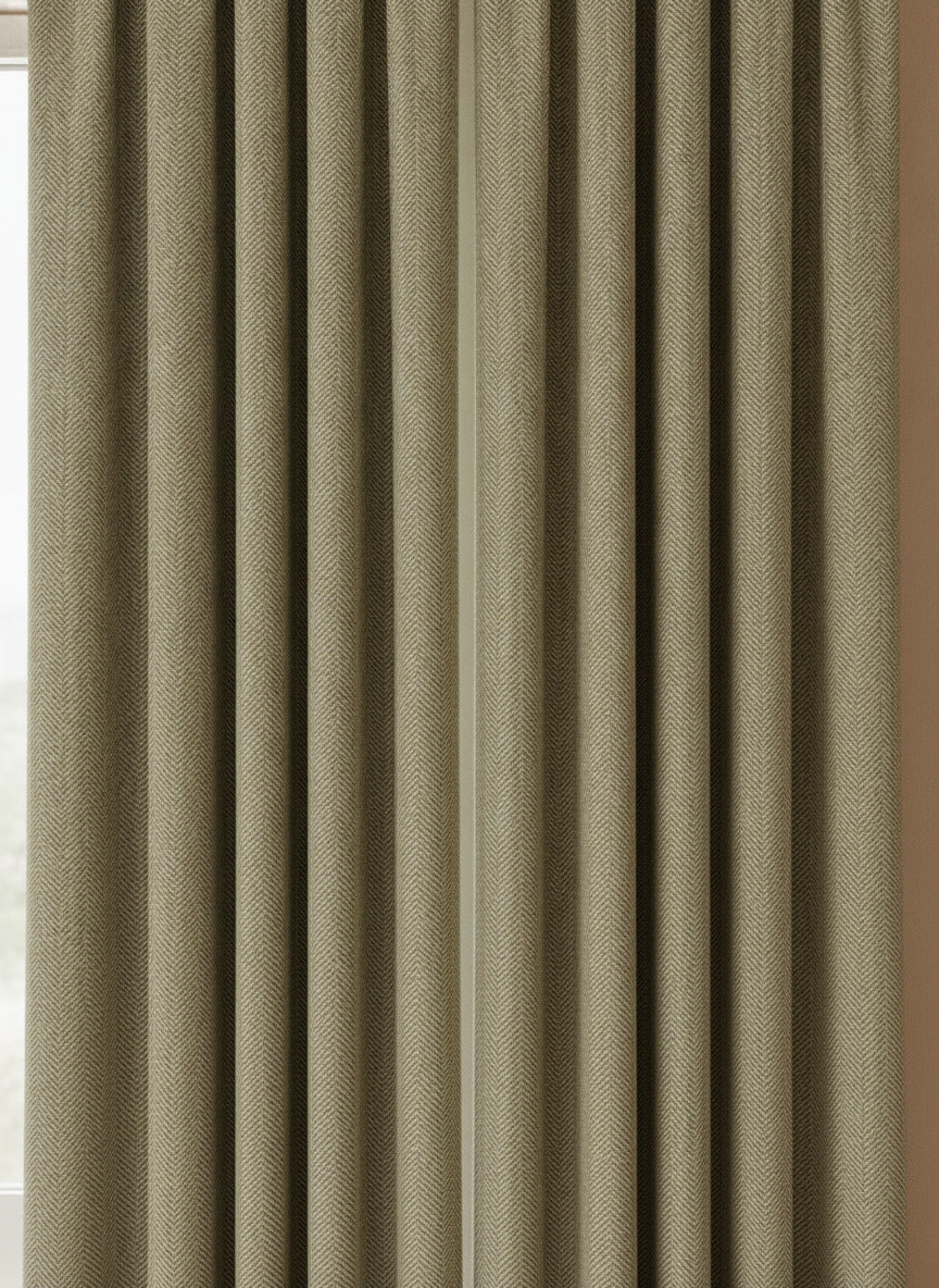 Luxury Heavyweight Herringbone Woven Curtains Khaki Green 2 Panels – 90” x 90”