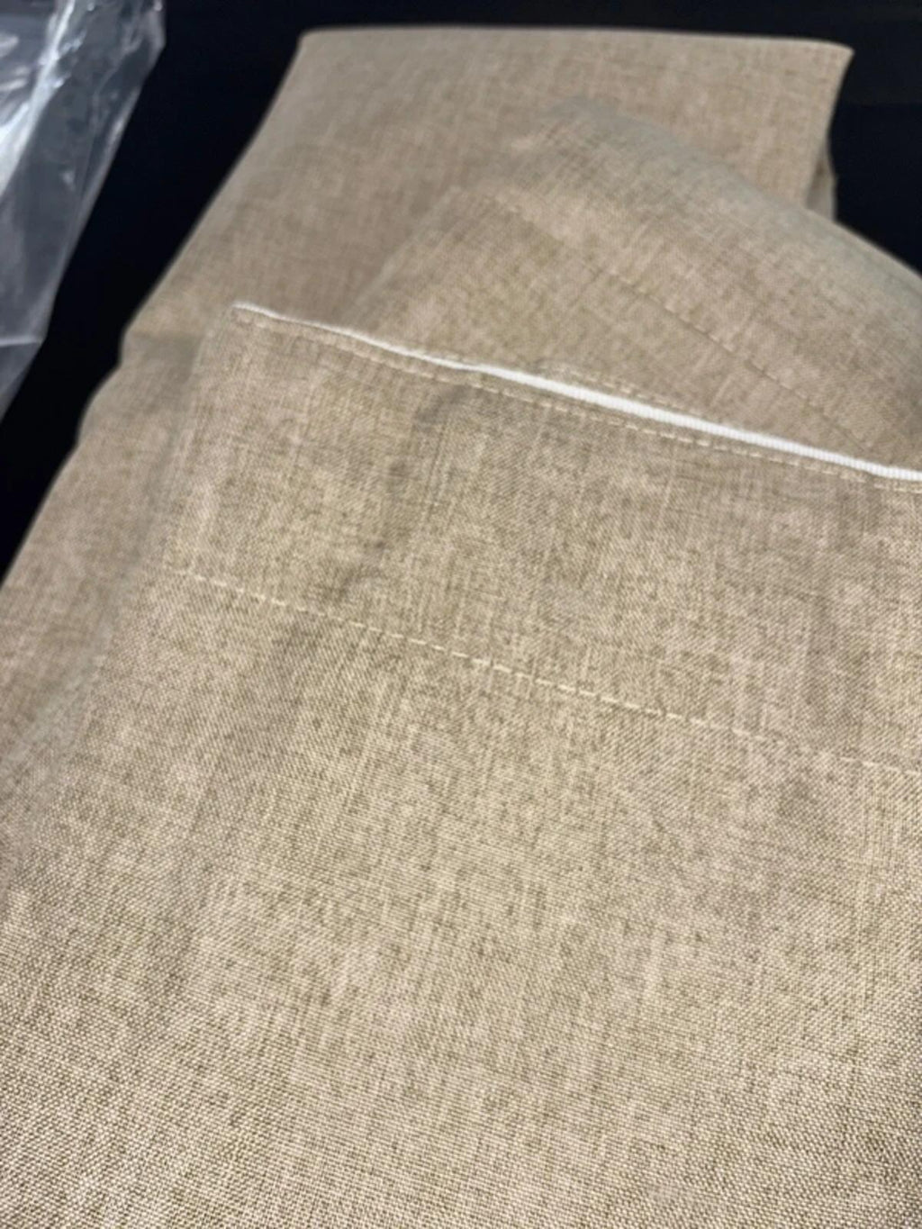 Faux Linen pencil pleat Curtains in Beige W52 x L63 Inch Two Panels 💯 Blackout