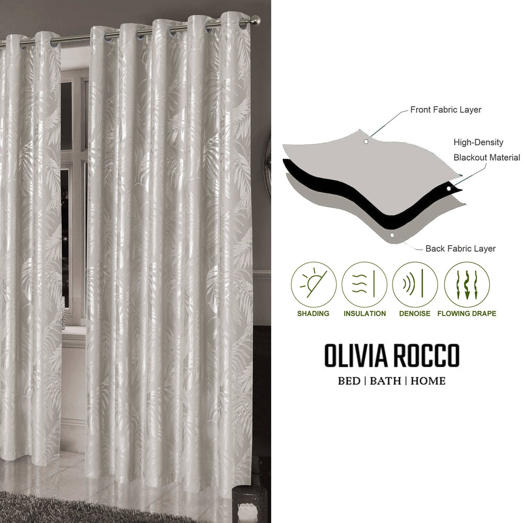OLIVIA ROCCO Leaf Natural Sparkle Blackout Curtains: NATURAL / 90" (WIDTH) x 90" (DROP)