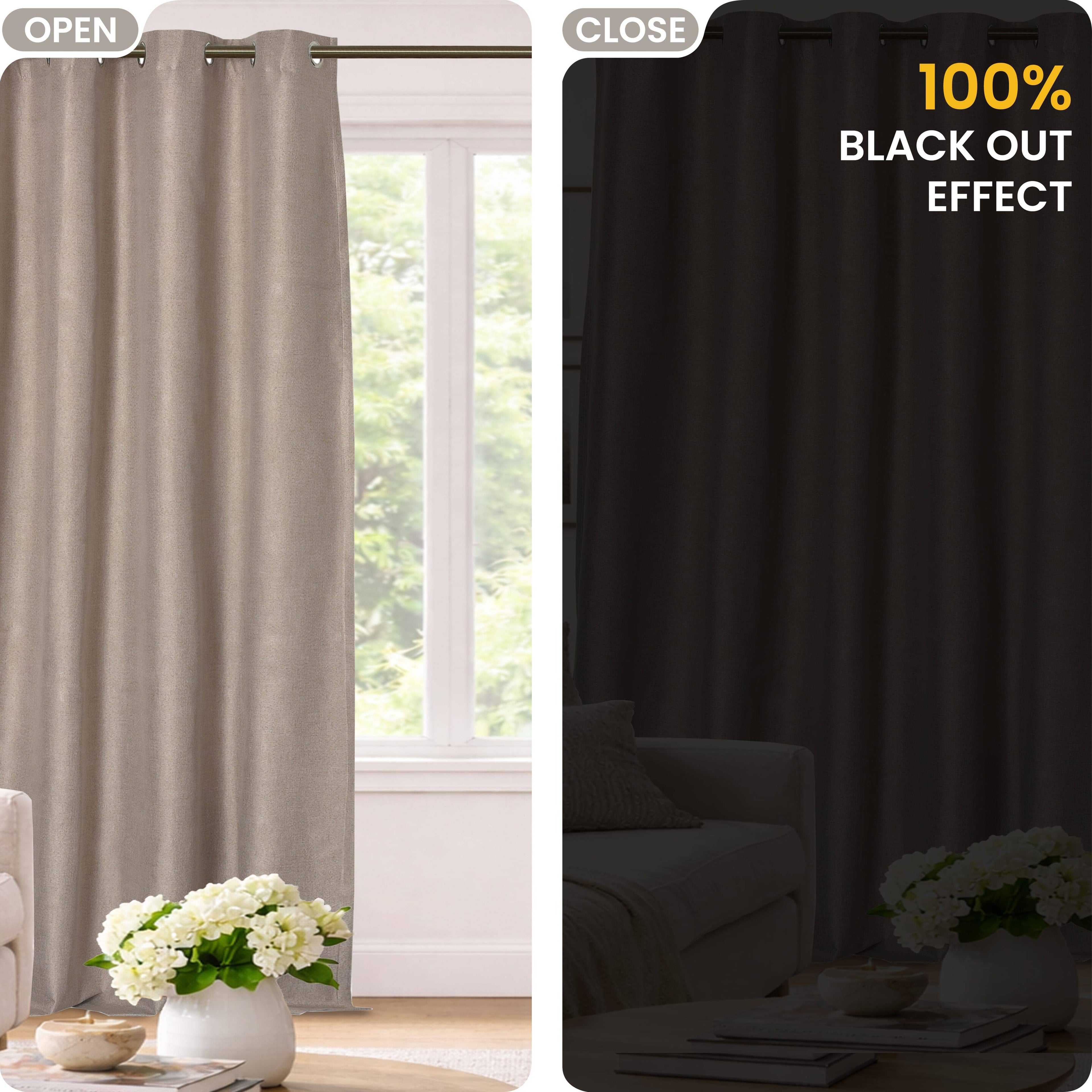 OLIVIA ROCCO Blackout Linen Eyelet Curtains: NATURAL / 90" (WIDTH) x 90" (DROP)
