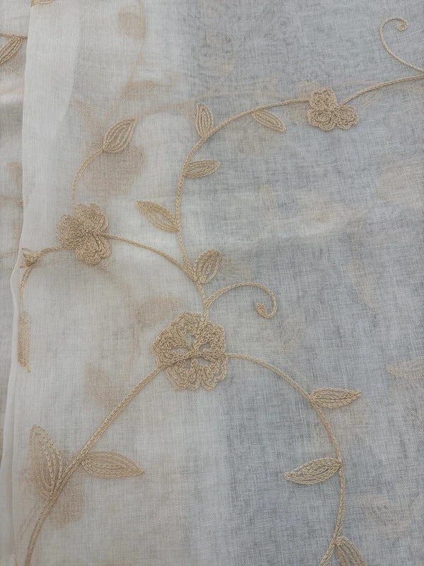 Embroidery Sheer Curtains 2 Panels 52" W x 63" L Beige