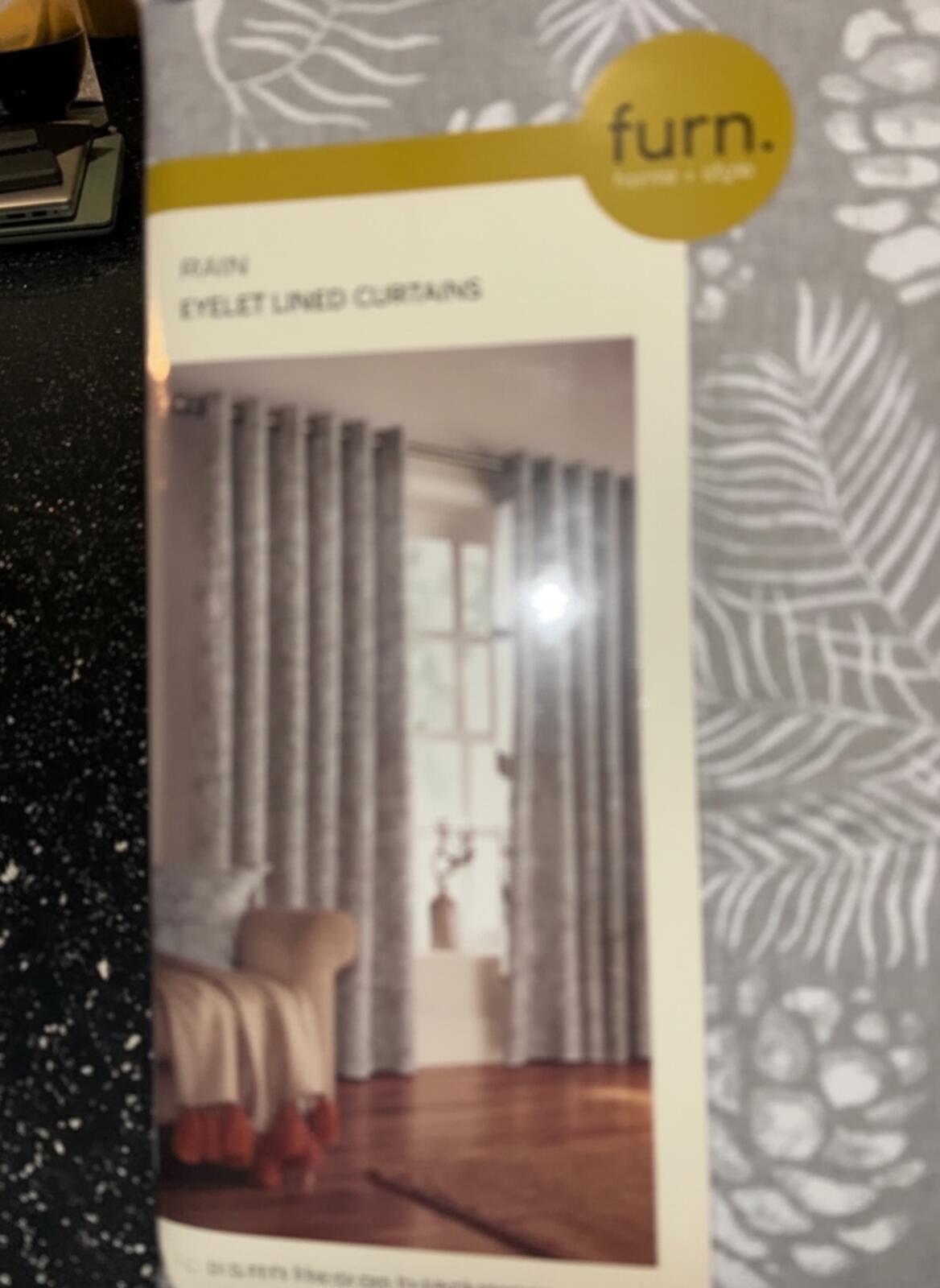 Irwin Fully Lined Cotton blend Woodland Eyelet Stone Curtains 66W x 54L  2panels