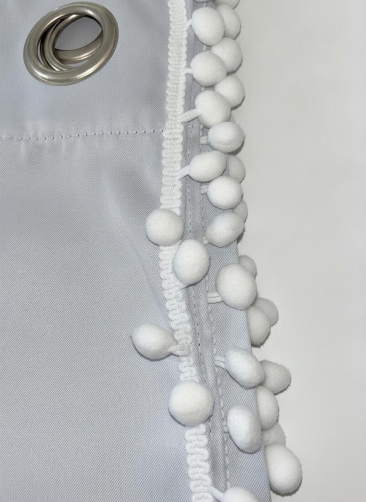 Greyish White Pom Pom Curtains 52Wx54L