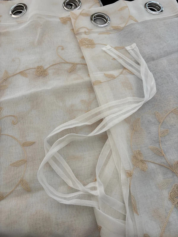 Embroidery Sheer Curtains 2 Panels 52" W x 63" L Beige