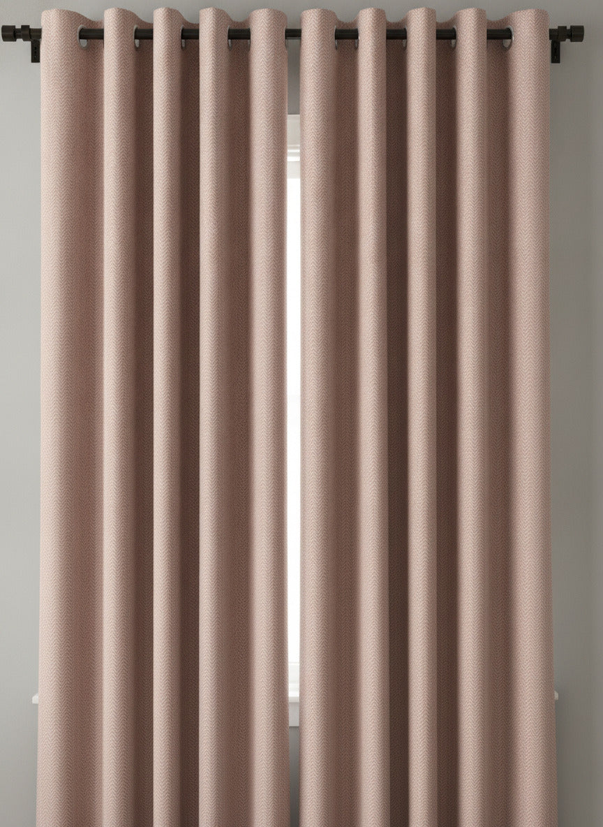 Luxury Heavyweight Herringbone Woven Curtains Blush Pink 2 Panels – 90” x 90”