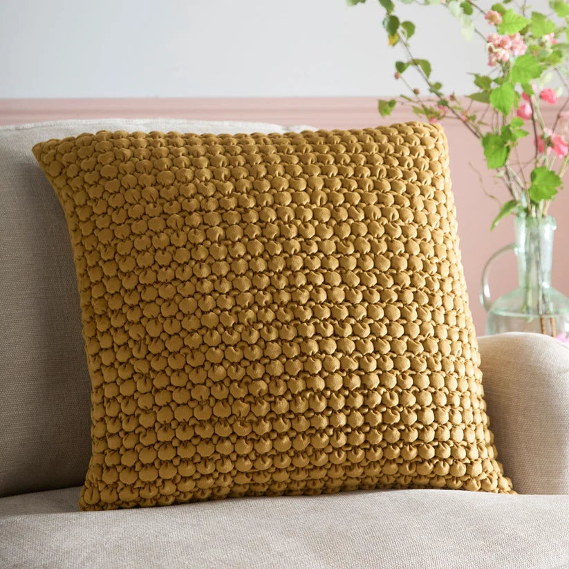Bobble  Filled Cushion  in  Ochre 55 x 55cm