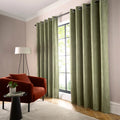 Bouclé Chenille Olive Green Blackout Eyelet Curtains Ulster Weavers