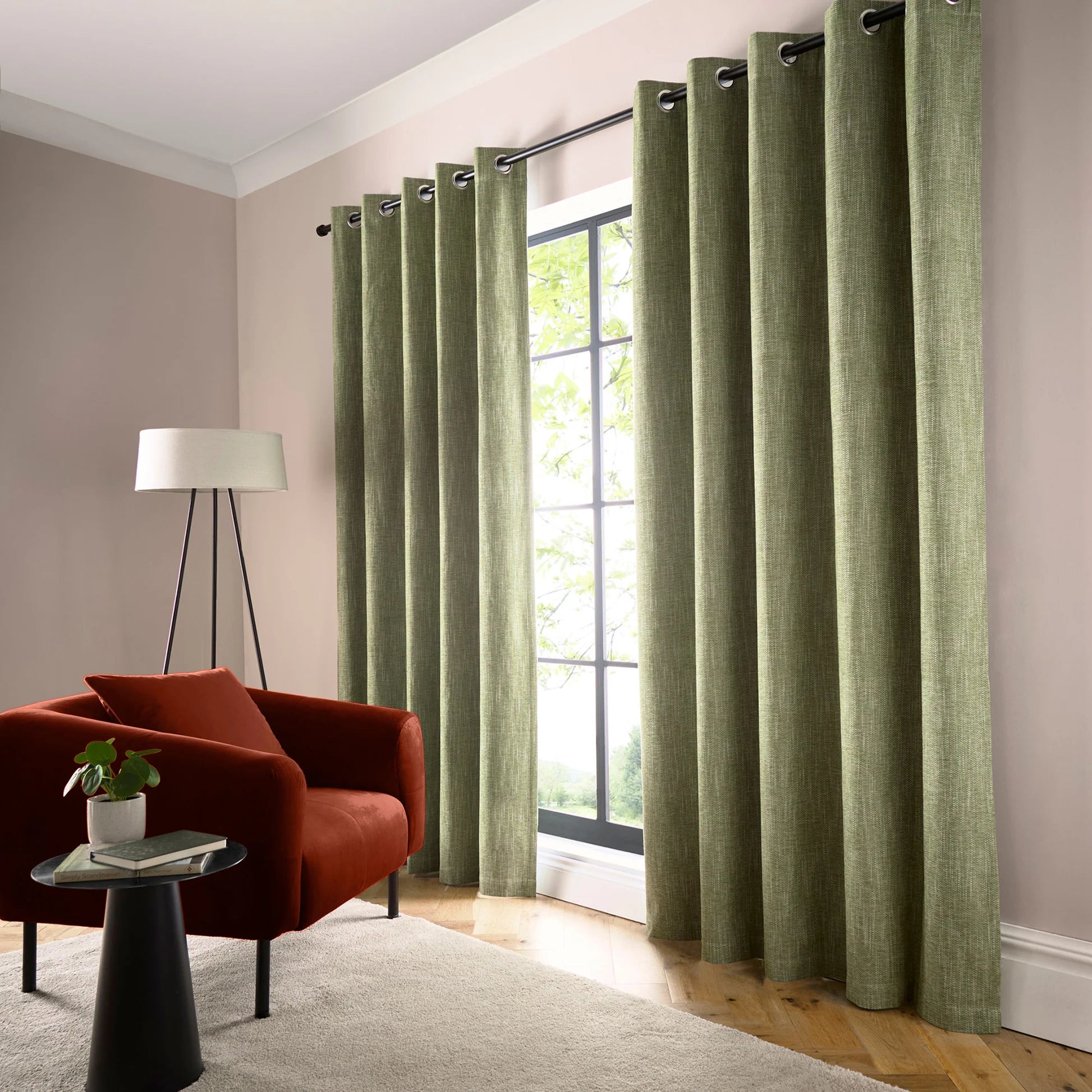 Bouclé Chenille Eyelet Curtains in Olive Green