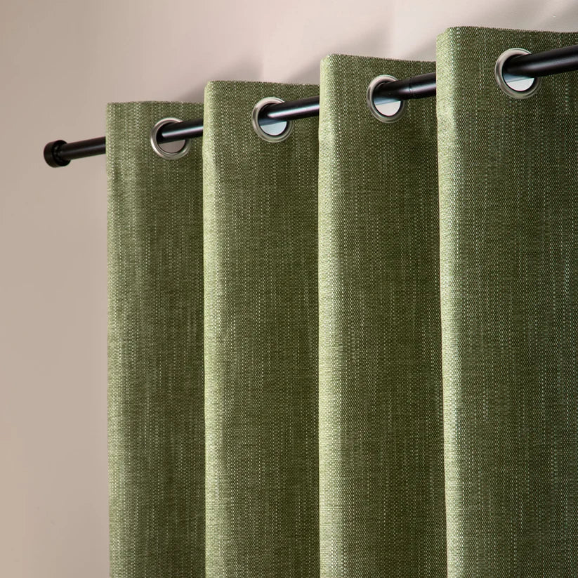 Bouclé Chenille Eyelet Curtains in Olive Green