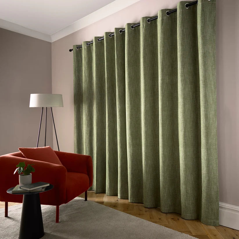Bouclé Chenille Eyelet Curtains in Olive Green