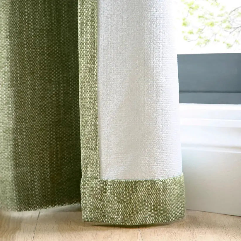 Bouclé Chenille Olive Green Blackout Eyelet Curtains Ulster Weavers