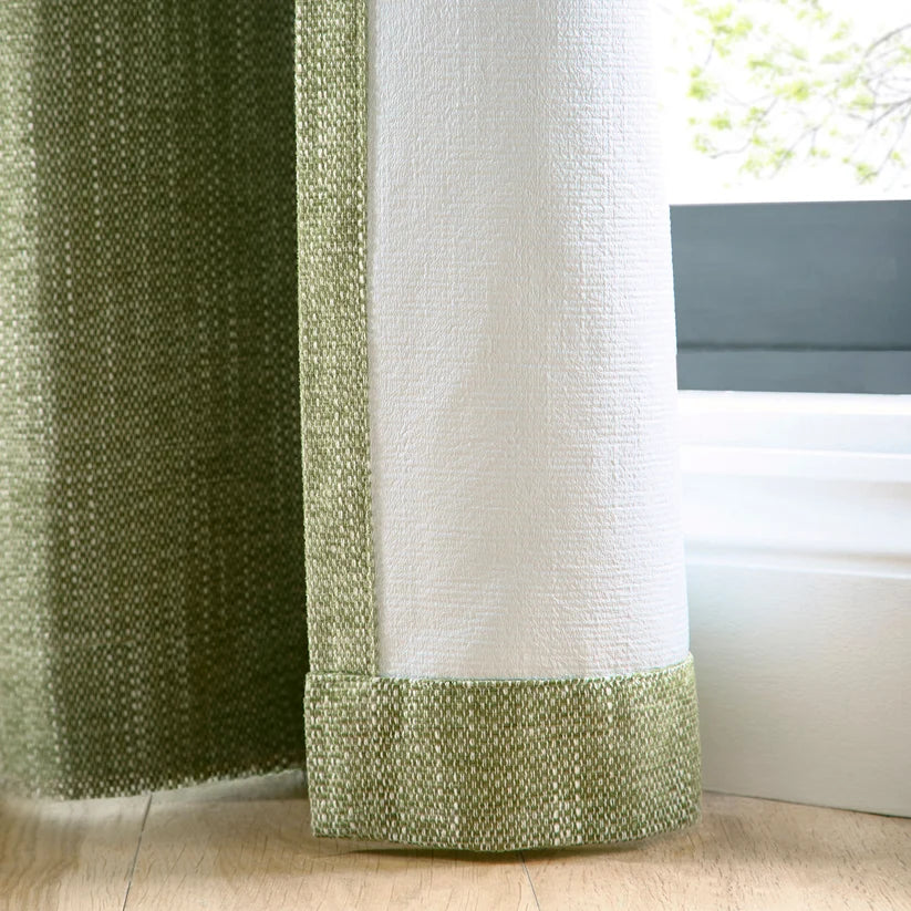 Bouclé Chenille Eyelet Curtains in Olive Green