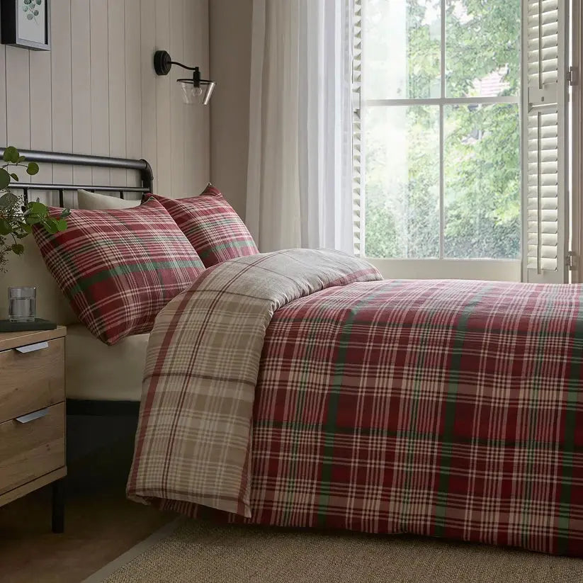Bennet Red Check 100% Brushed Cotton Duvet Cover Set Dreams & Drapes