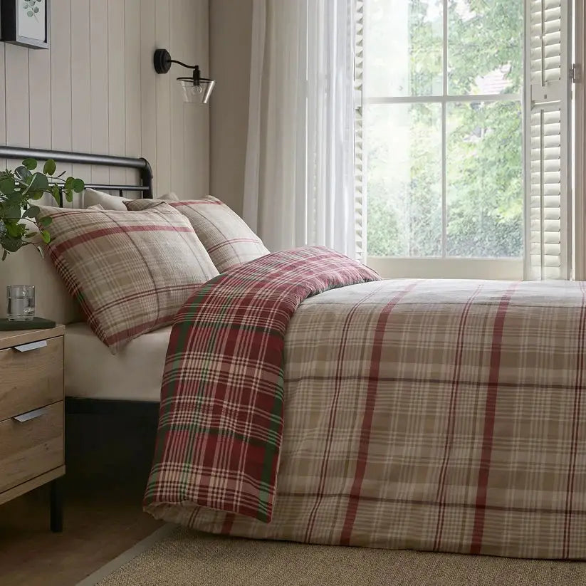 Bennet Red Check 100% Brushed Cotton Duvet Cover Set Dreams & Drapes