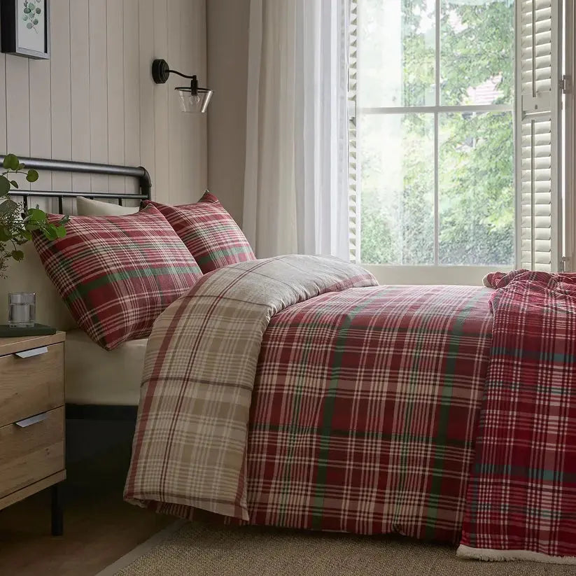 Bennet Red Check 100% Brushed Cotton Duvet Cover Set Dreams & Drapes