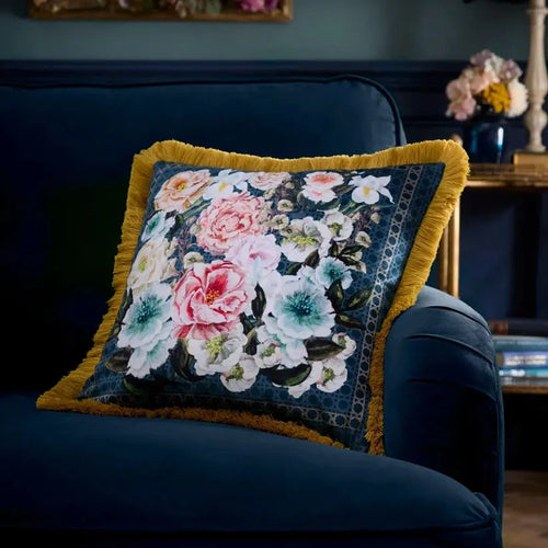 Bouquet List Cushion Cover  in Blue 43 x 43cm Laurence Llewelyn-Bowen