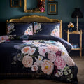 Bouquet List Navy 100% Cotton Sateen Duvet Cover Set Laurence Llewelyn-Bowen