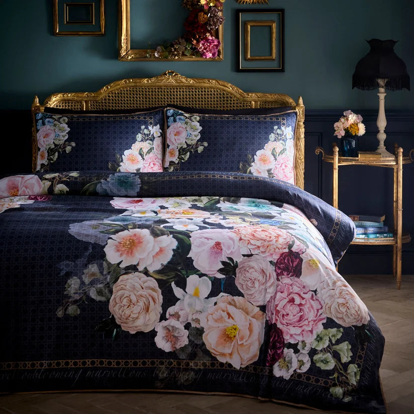 Bouquet List Duvet Cover Set in Navy