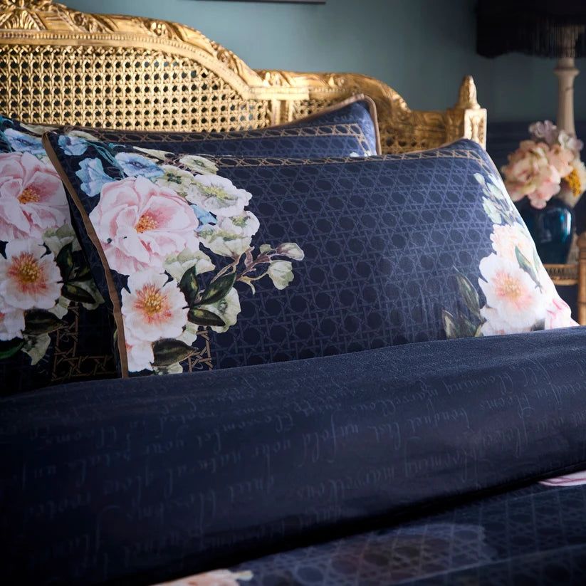 Bouquet List Duvet Cover Set in Navy
