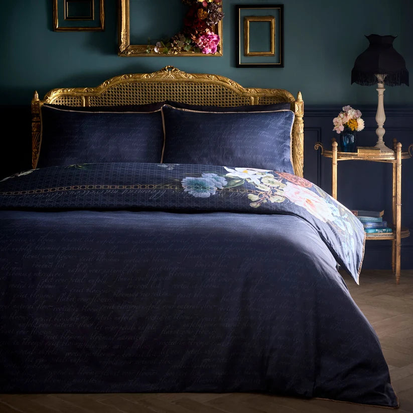 Bouquet List Duvet Cover Set in Navy
