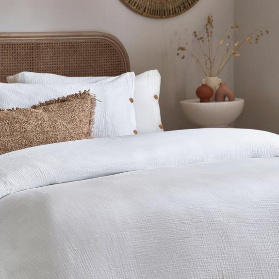 Lark Muslin 100% Cotton Duvet set in White