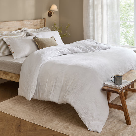 Lark Muslin 100% Cotton Duvet set in White