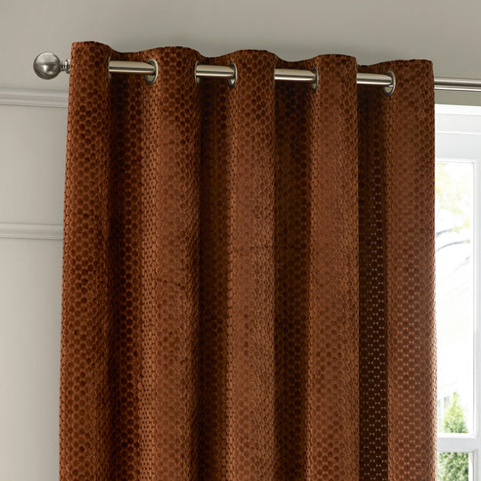 Neptune Fully Lined Velvet Eyelet Curtains Pair in Copper