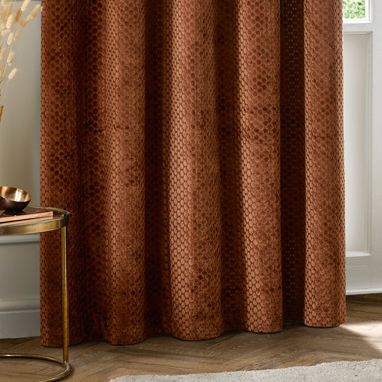 Neptune Fully Lined Velvet Eyelet Curtains Pair in Copper
