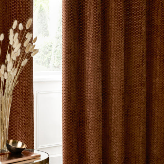 Neptune Fully Lined Velvet Eyelet Curtains Pair in Copper