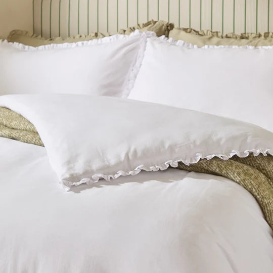 Wylder Tilly 100% Cotton Ruffle Duvet Cover Set White