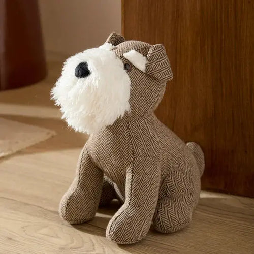 Brown Herringbone Schnauzer Dog Door Stop furn