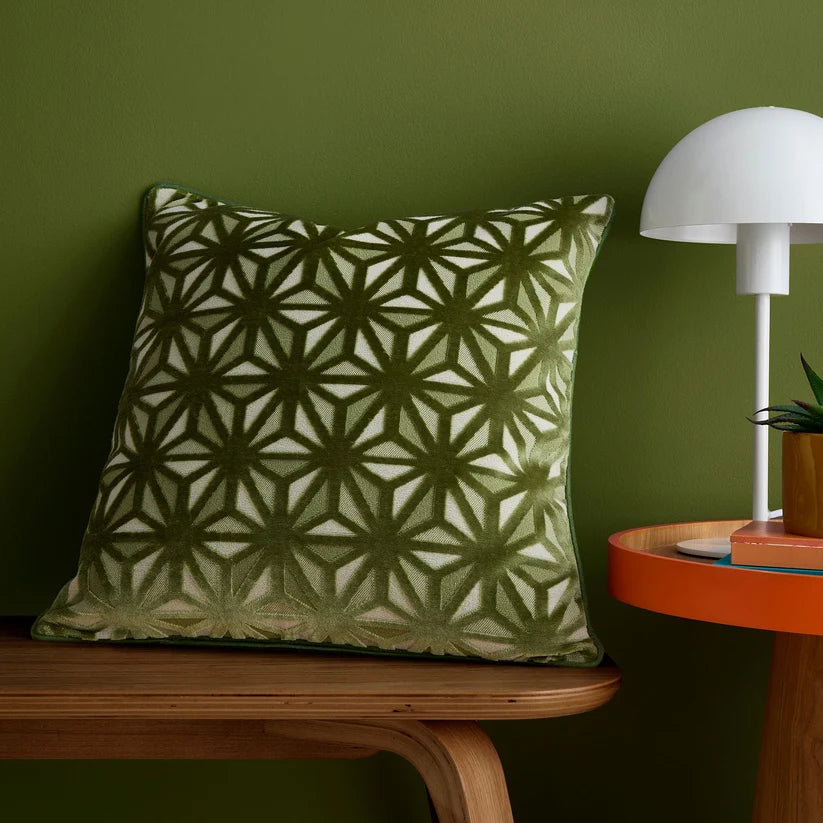 Star Geo filled  Cushion in Olive Green 43 x 43 cm