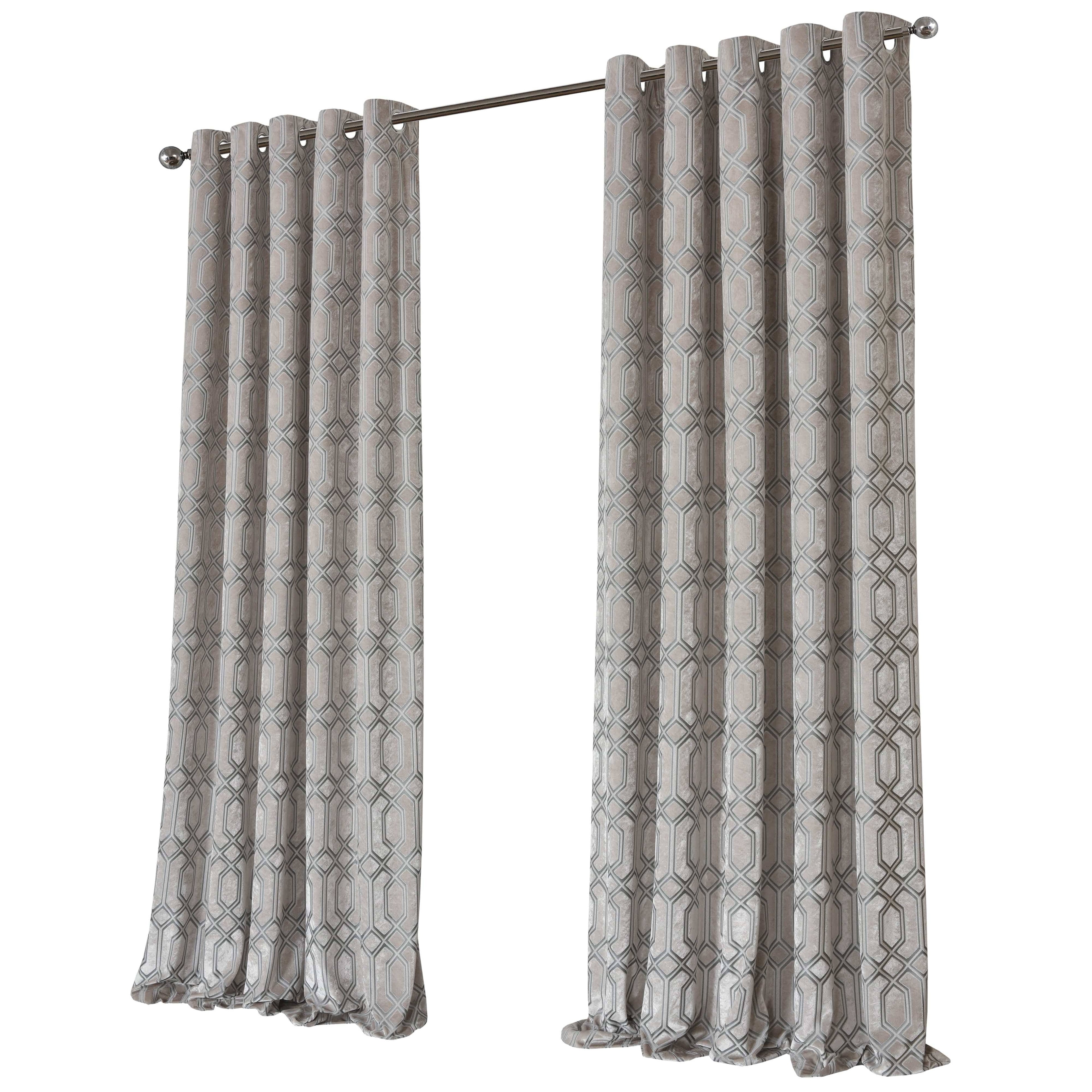 OLIVIA ROCCO Luxe Geo Velvet Eyelet Curtains Champagne: CHAMPAGNE / 66" (WIDTH) x 90" (DROP)