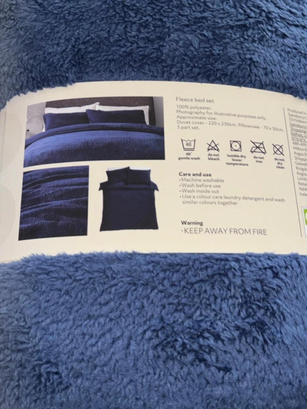 Kingsize Fleece Duvet Bedding Set in Blue