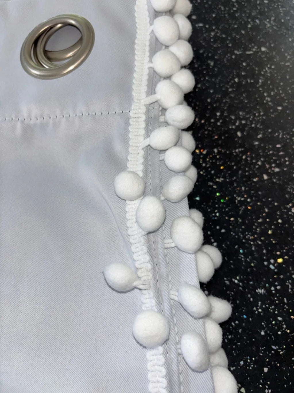 Greyish White Pom Pom Curtains 52Wx54L