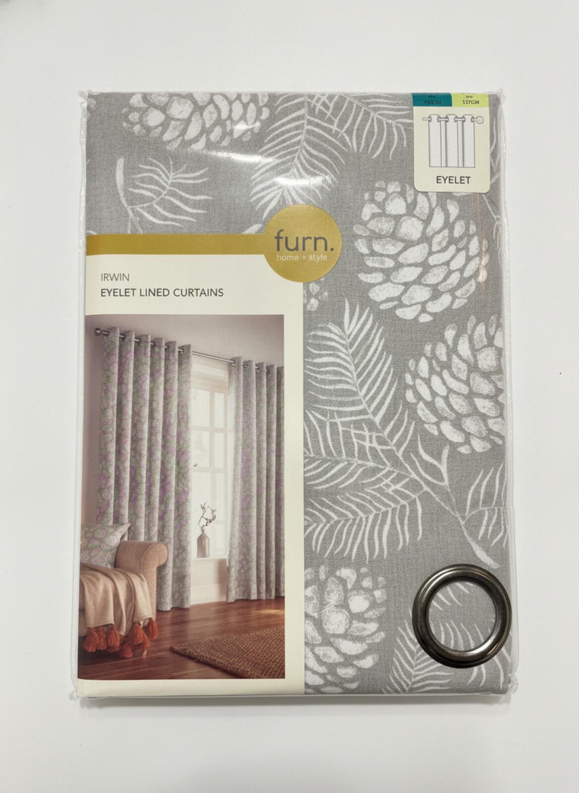 Irwin Fully Lined Cotton blend Woodland Eyelet Stone Curtains 66W x 54L  2panels
