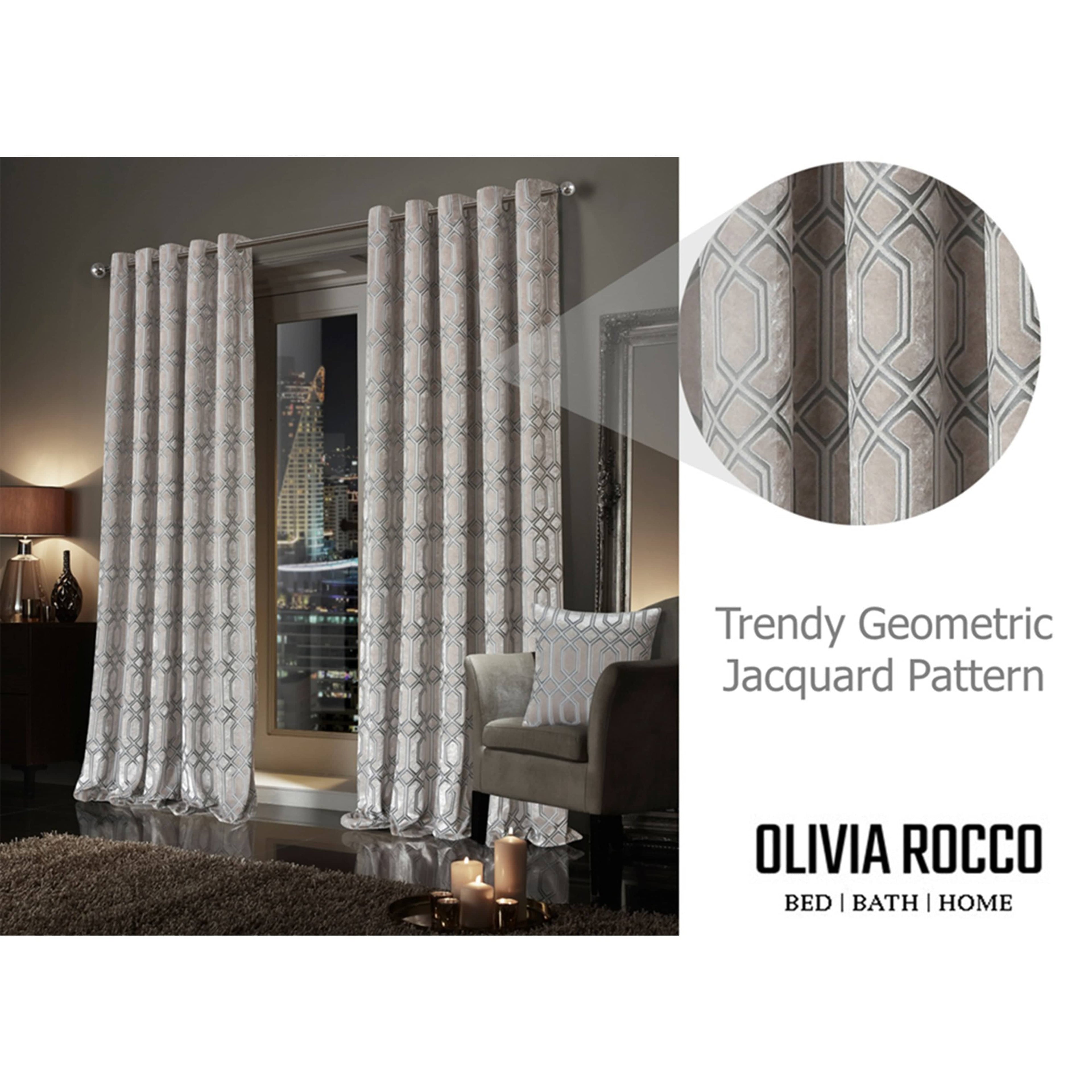 OLIVIA ROCCO Luxe Geo Velvet Eyelet Curtains Champagne: CHAMPAGNE / 66" (WIDTH) x 72" (DROP)