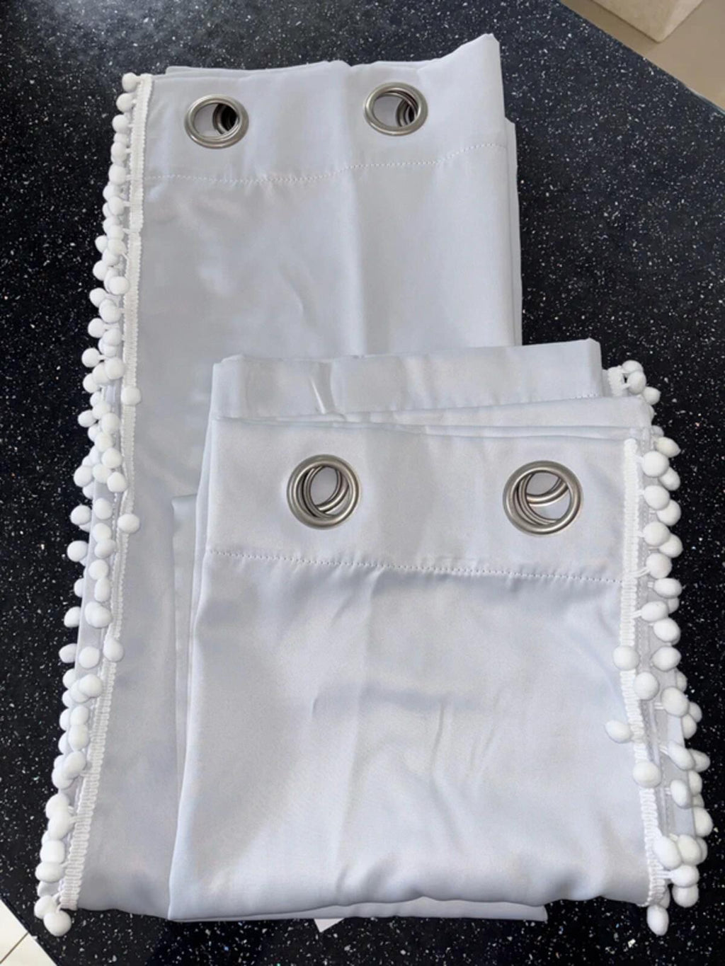 Greyish White Pom Pom Curtains 52Wx54L