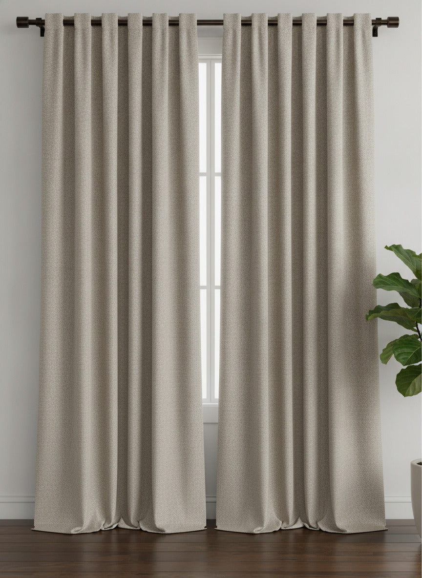 Luxury Heavyweight Herringbone Woven Curtains – Natural Beige 2 Panels 90” x 90”