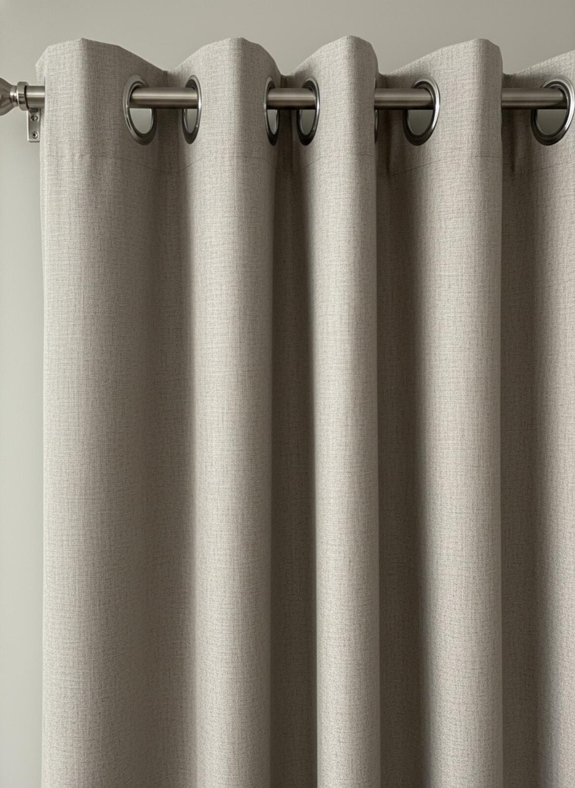 Deconovo Taupe Linen Eyelet Curtains 46W x L54  one Pair