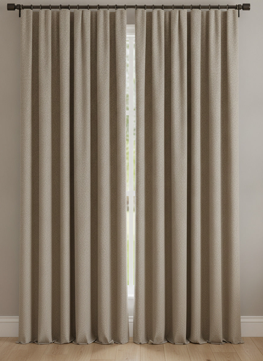 Luxury Heavyweight Herringbone Woven Curtains – Natural Beige 2 Panels 90” x 90”