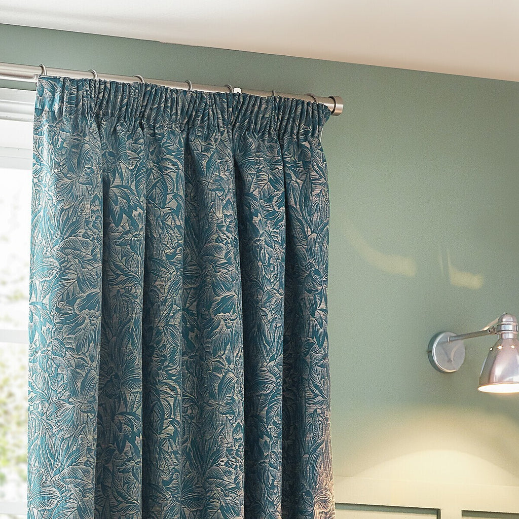 Wylder Grantley Jacquard Pencil Pleat Curtains In Wedgewood 46Wx72L inches