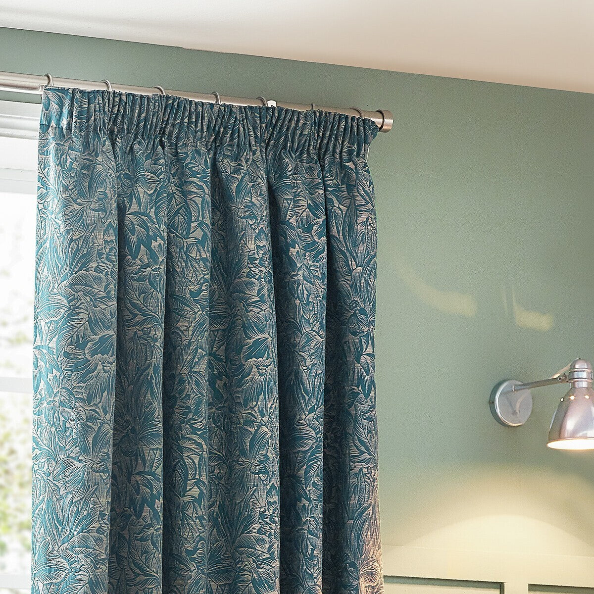 Wylder Grantley Jacquard Pencil Pleat Curtains In Wedgewood 46Wx72L inches