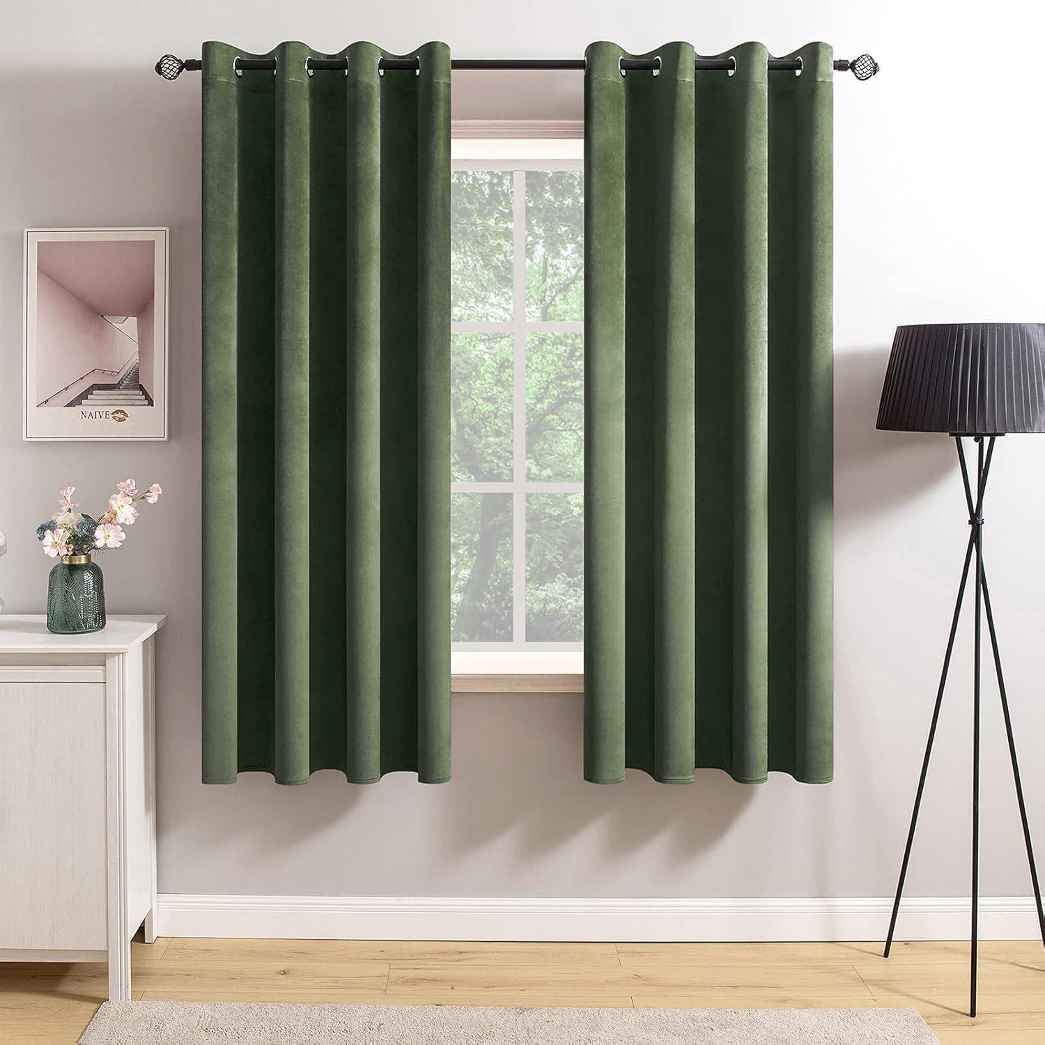 Gorgeous Velvet Olive Green Curtains 66Wx54L x 2 panels